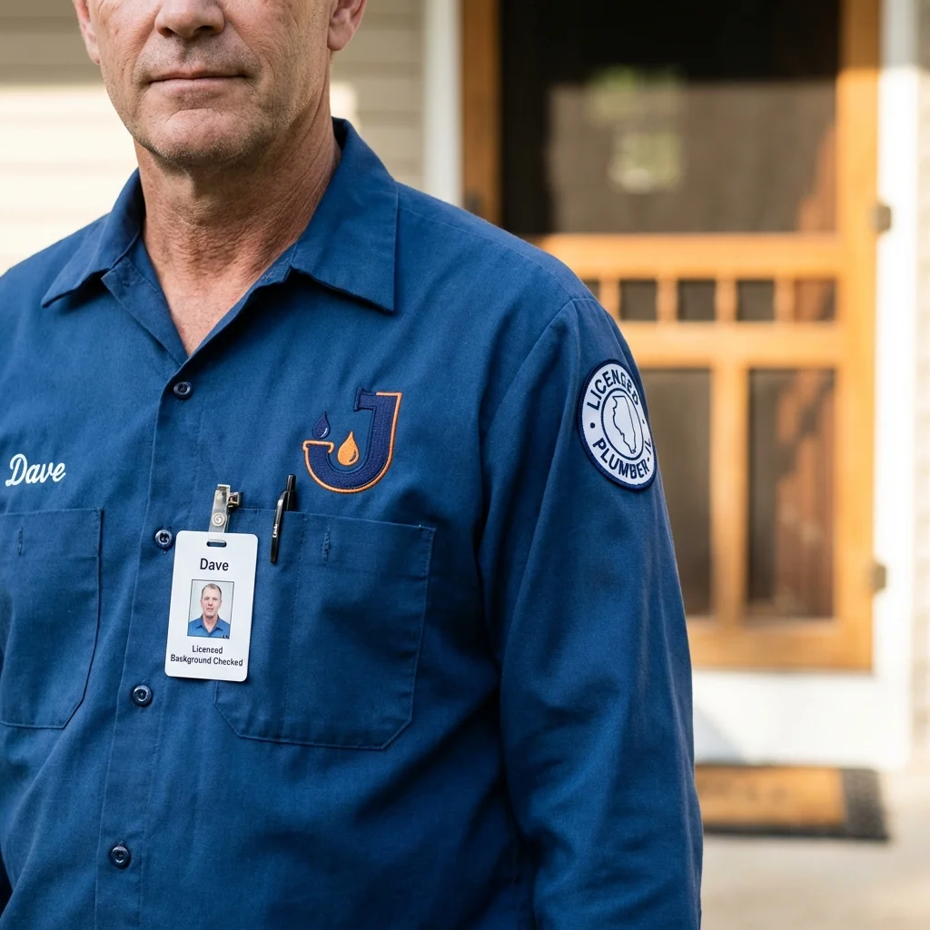 Licensed plumber showing ID badge in Hartland, WI
