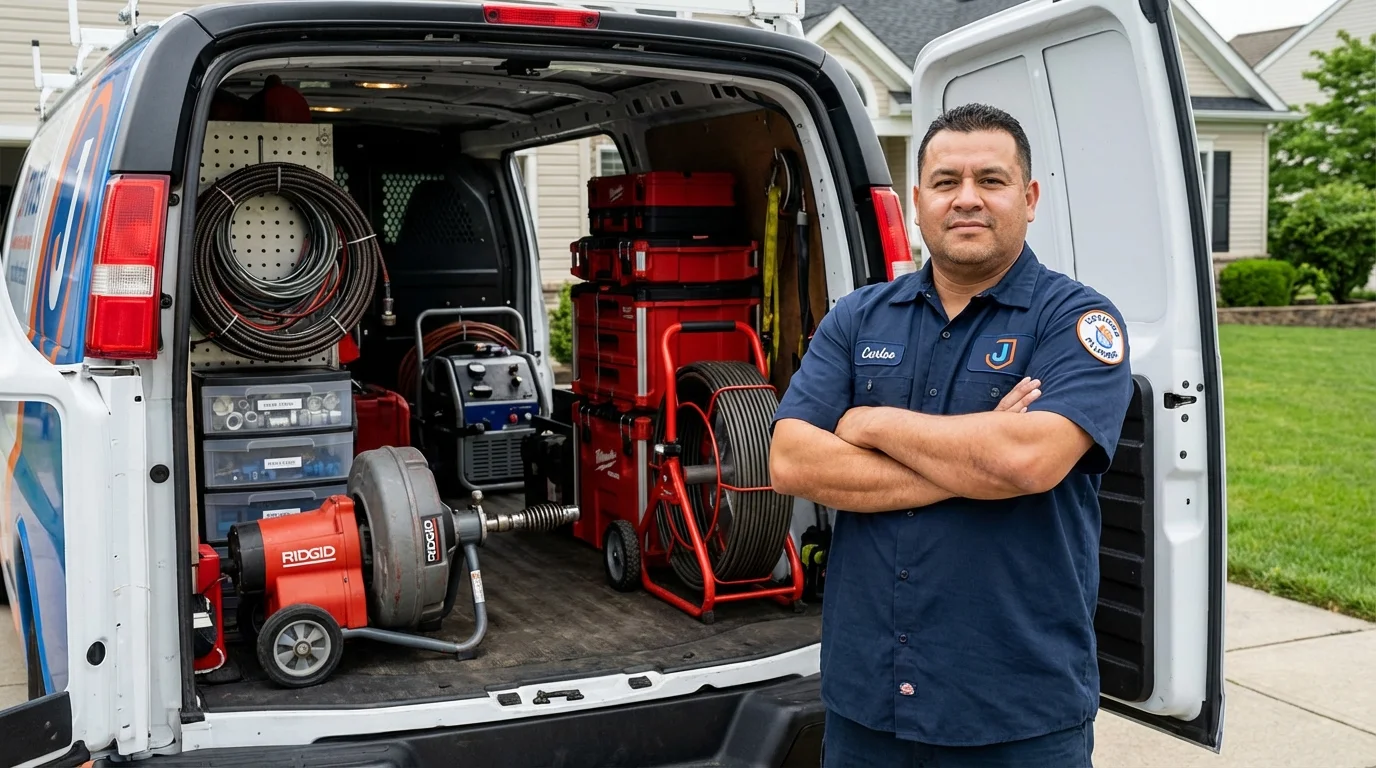 Professional drain cleaning equipment and Johns Plumbing LLC plumber in Hartland