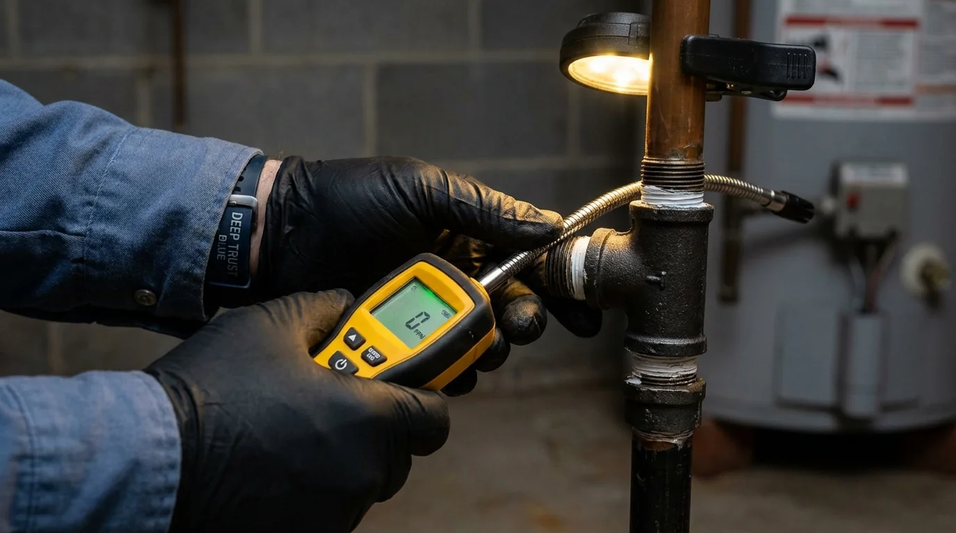 Gas leak detection with electronic sniffer by Johns Plumbing LLC in Hartland