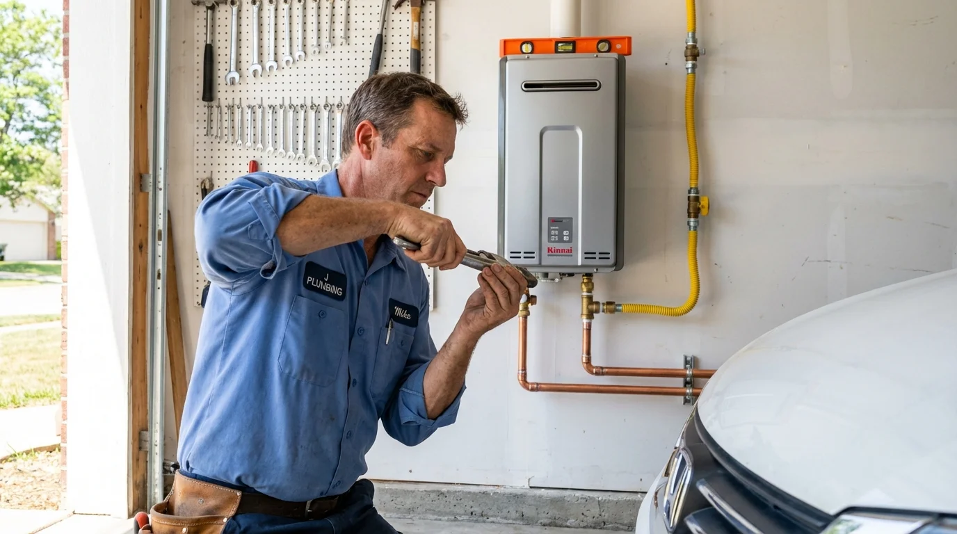 Tankless water heater installation by a Johns Plumbing LLC plumber in Hartland